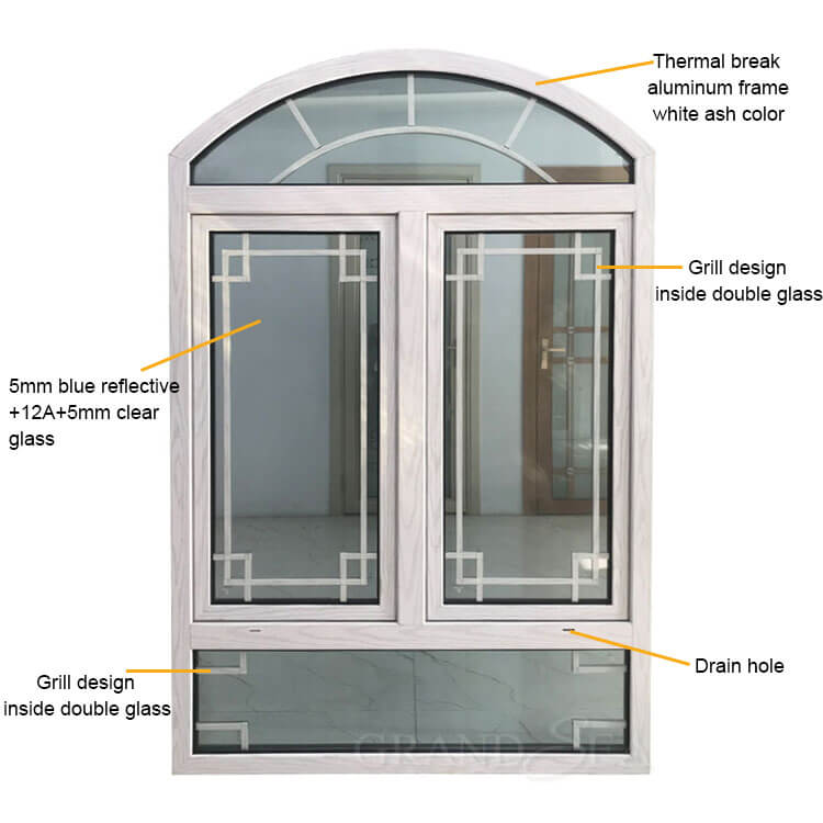 Aluminum arched top casement window