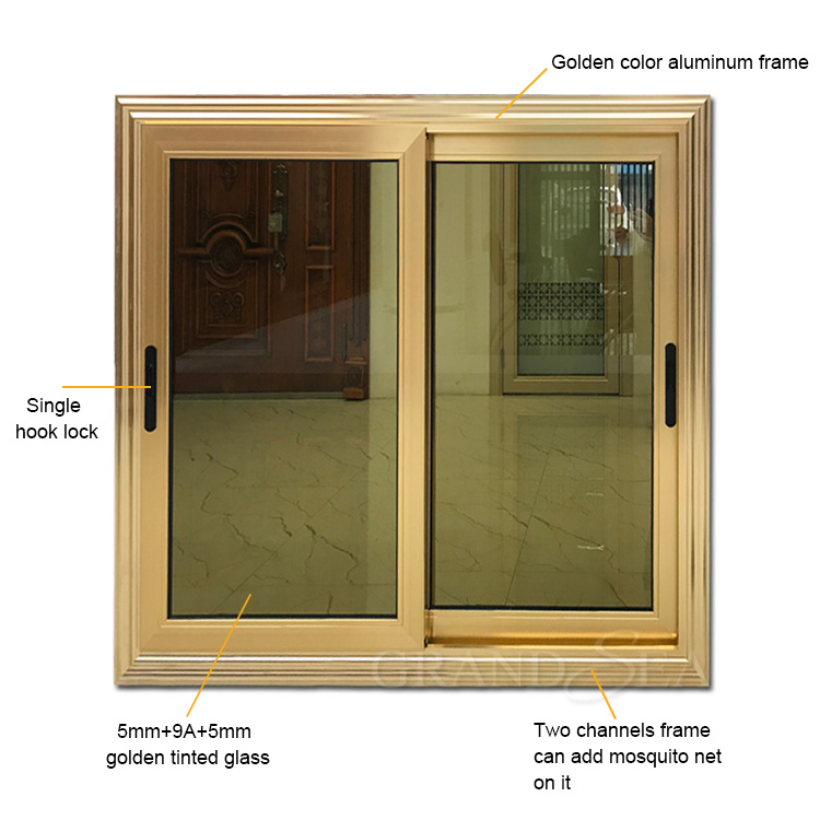 golden color aluminium sliding windows