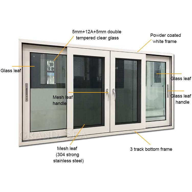 aluminum 4 panel sliding windows