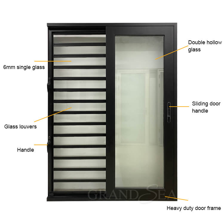 sliding door with glass louvers