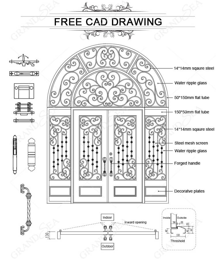 wrought iron door with sidelights