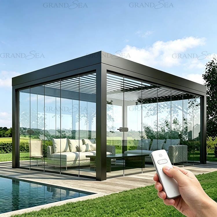 pergola with sliding glass walls