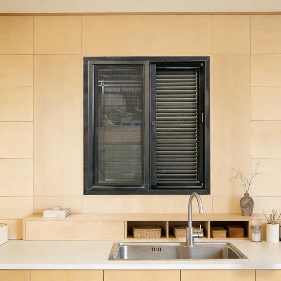 black aluminum shutter window