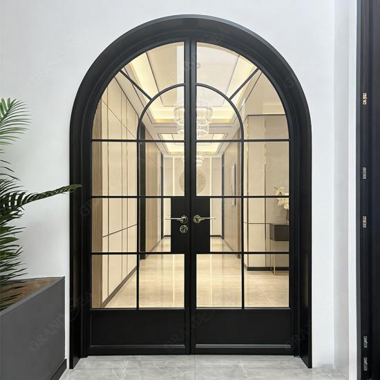 black frame glass double door