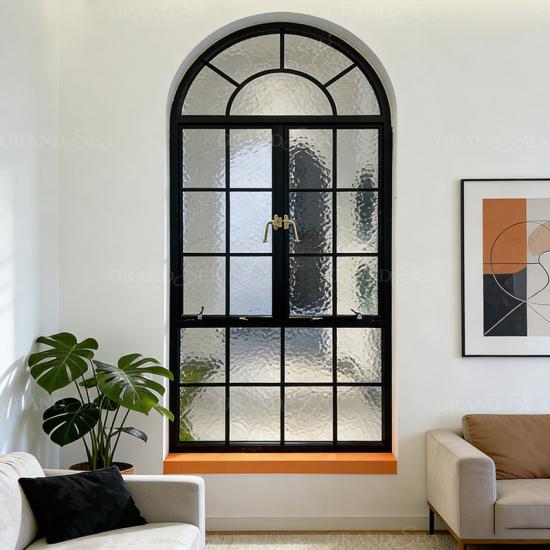 Arched Frosted glass casement windows
