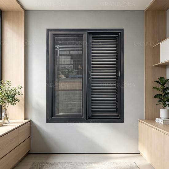 black aluminum shutter window