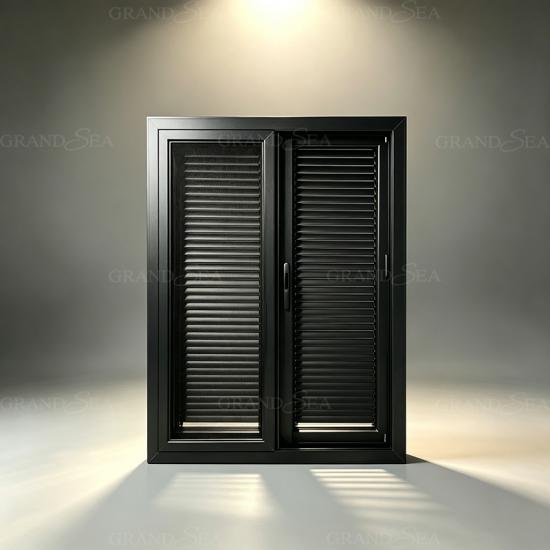 black aluminum shutter window