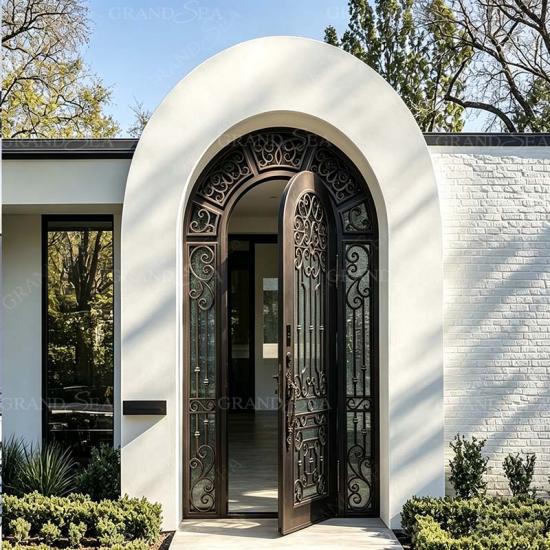 curved top iron entry door