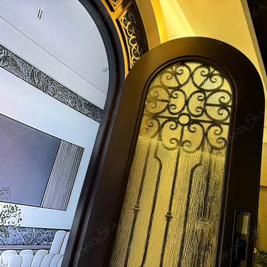 curved top iron entry door