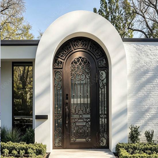 curved top iron entry door