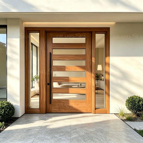 wood glass pivot front doors