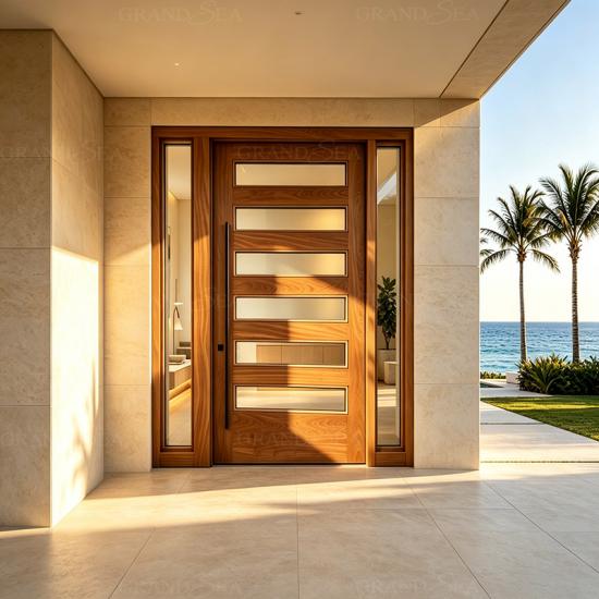wood glass pivot front doors