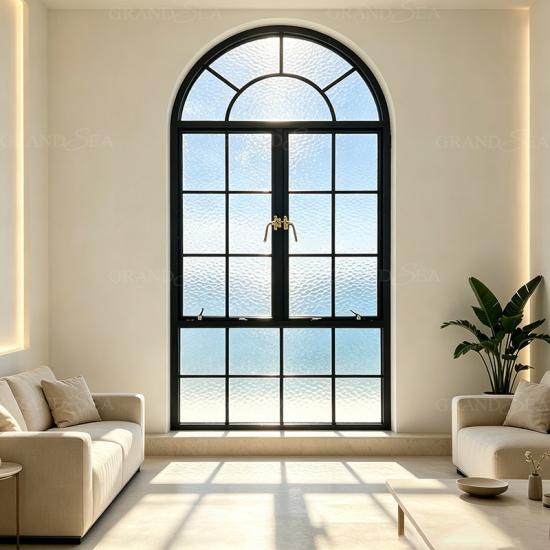 Arched Frosted glass casement windows