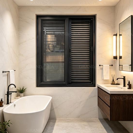 black aluminum shutter window