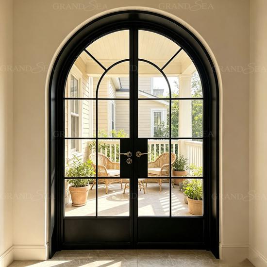 black frame glass double door