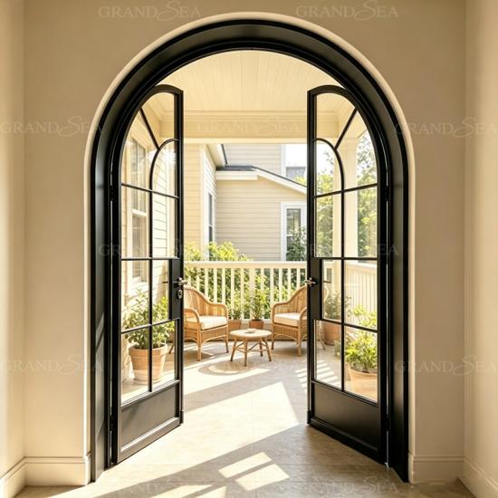 black frame glass double door