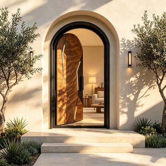 arched carved wood doors