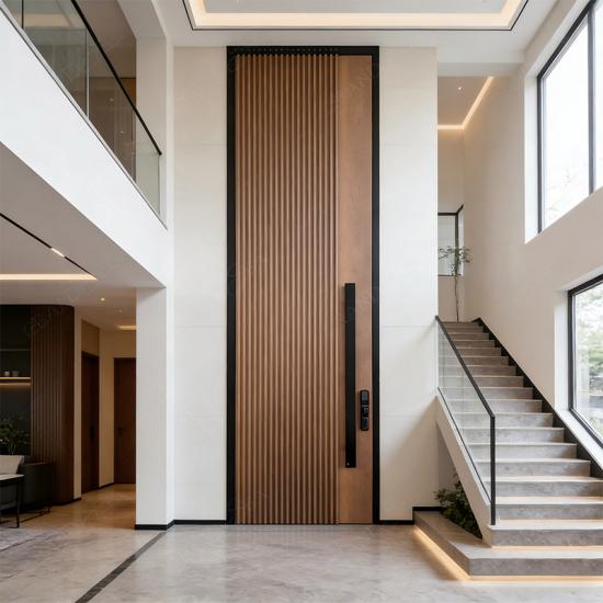Solid wood pivot entry door